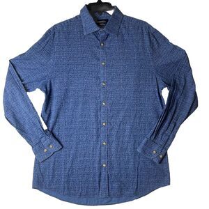 Charles Tyrwhitt L Men’s Weekend Button Up Slim Fit Geometric Blue Casual